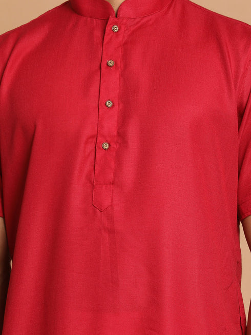 Men's Maroon Solid Kurta
